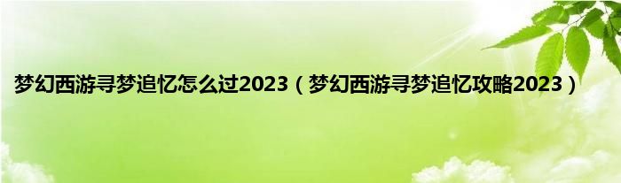 梦幻西游寻梦追忆怎么过2023（梦幻西游寻梦追忆攻略2023）